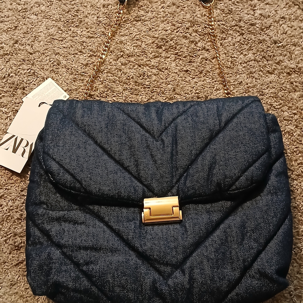 ✨ NWT Zara Quilted Denim Chain Shoulder Bag Designer Inspired Flap Bag - Picture 2 of 6